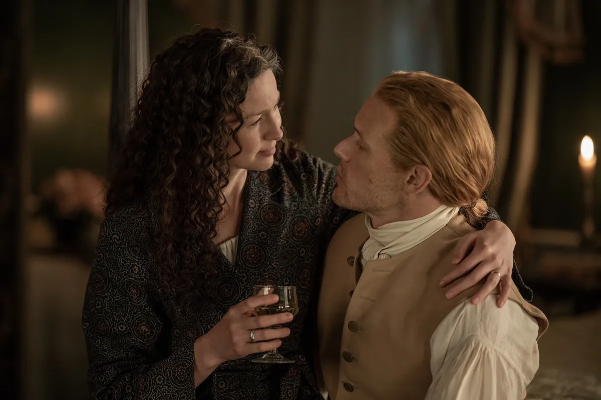 Jamie and Claire embracing in 'Outlander' Season 7B