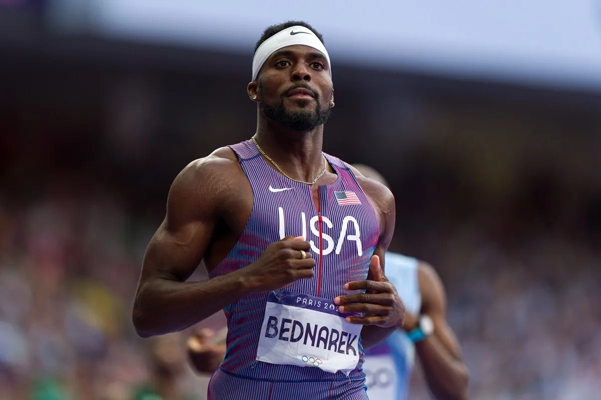 Kenneth Bednarek looks on during Men's 100m Semi-Final of the Olympic Games Paris 2024