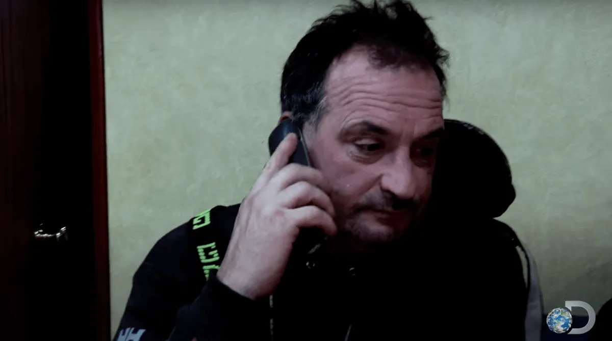 Nick Mavar of 'Deadliest Catch' talking on the phone